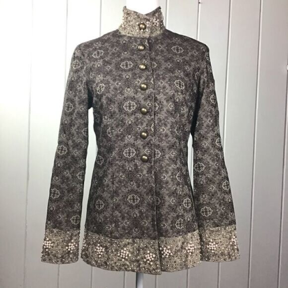 Kenzie Brown Baroque Jacket, Pearl embellished 8 - Picture 1 of 8